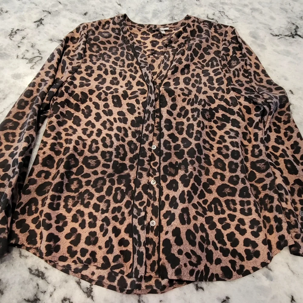 Joie Wild Elegance Leopard Print Button-Down Shirt - Picture 1 of 5